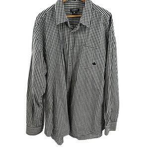 Crown Basics Men's 2XL‎ Gingham Long Sleeve Button Up Shirt Black White Cotton